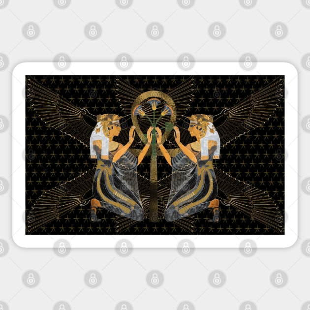 Nefertari Protecting Golden Key Of Life "ANKH" Mask Sticker by CRWPROD